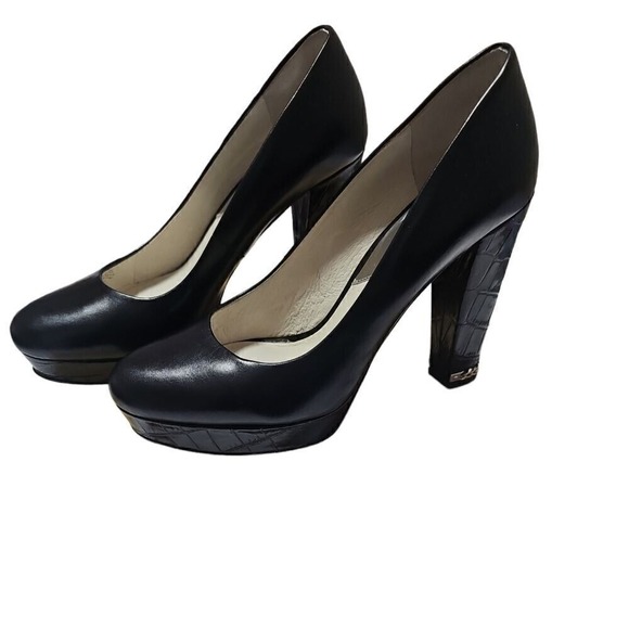 Michael Kors Black Leather Platform Pumps Classic High Heel Office Party Shoes 8 - Picture 7 of 11